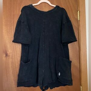 Free People Movement Hot Shot Tee Romper Black Size Medium Mineral Wash
